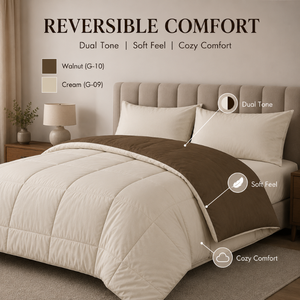 Classic 400 GSM Cream Walnut Dual Tone Reversible Microfiber Comforter Soft Warm <b>Bedding</b> | Luxury Winter <b>Quilt</b> for Hotel Bedroom - Product Image 6
