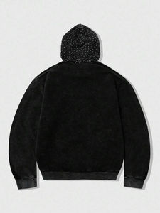 Sudadera con capucha retro de algodón 100% de alto gramaje con cremallera, estilo streetwear, con parche de logo bordado personalizado, ajuste holgado para hombre, con pedrería. - Product Image 6