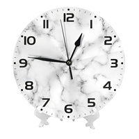 Jam Dinding Analog Quartz Bulat Marmer Putih Bertenaga Baterai Modern Dekoratif untuk Ruang Tamu Kamar Tidur Kantor