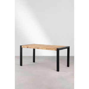 Mesa de Comedor de Madera de Mango con Acabado Rústico Industrial y Patas de Hierro, Acabado Natural, Ecológica, Plegable, para Uso en Restaurantes y Hoteles - Product Image 1