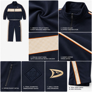 Ensemble de survêtement épais et écologique bleu marine pour homme, avec rayures, manches longues, coupe sportive, coupe régulière, pour l'hiver, 2 en 1 - Product Image 6