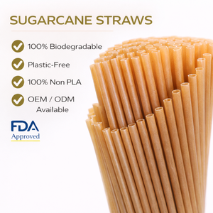 Pajitas de Caña de Azúcar Compostables - Rectas, Varios Tamaños, Colores Naturales para Beber Bebidas - Product Image 1
