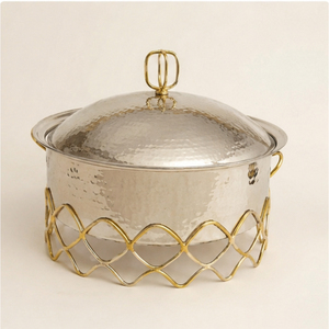 Olla de Acero Inoxidable Aislada con Tapa Dorada para Fiestas y Buffets, Plato para Servir Comida Caliente - Product Image 1