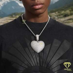 Élégant pendentif coeur glacé en argent sterling 925 Micro Pave VVS Lab Grown Diamond Hip Hop Jewelry Women - Product Image 6