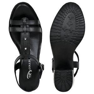 IR COLLECTION Sandalias de tacón alto de cuero genuino negro para mujer con correa en T, punta abierta, hebilla en el tobillo y amortiguación cómoda - Product Image 2