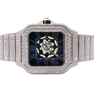Reloj de Pulsera de Lujo con Moissanita Cuadrada, Completamente Cubierto de Piedras, Correa de Acero Inoxidable y Goma, Movimiento de Cuarzo, Diseño de Autor - Product Image 2