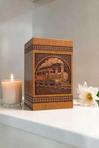 Personalized Handmade Wooden Train Locomotive Cremation Urn Engraved <b>Memorial</b> Keepsake <b>Box</b> American Style Durable Eco-Friendly - Product Image 1