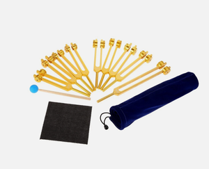 Juego de 9 diapasones de oro con peso, con 8 chakras y 1 martillo de sonido de silicona. - Product Image 3