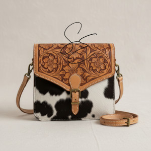 Bolso de Hombro Cruzado Bohemio de Cuero Genuino Grabado con Pelo de Vaca Vintage para Mujer, Estilo Western, Bolsos de Moda 2026 - Product Image 1