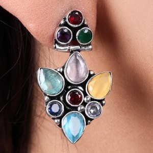 Large Quantity Wholesale Oxidized <b>Silver</b> Multi Stone <b>Dangle</b> <b>Earrings</b> for Women | Direct Factory Manufacturer Hot Selling Stock - Product Image 2