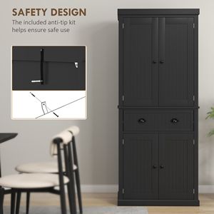 72-Inch Modern <b>Kitchen</b> <b>Pantry</b> Storage Cabinet Black Wood and Metal with 4 Doors 3 Adjustable Shelves Large Central Drawer - Product Image 6