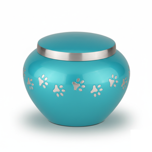 Nouvelles urnes funéraires pour animaux de compagnie en métal bleu aqua de qualité supérieure, élégantes, durables et avec couvercle sécurisé, souvenir commémoratif pour les cendres de chiens et de chats, gravure personnalisée - Product Image 2