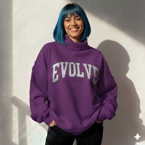 Haut à manches longues en molleton 100 % coton respirant et écologique pour femme, col montant imprimé personnalisé, style streetwear hiver - Product Image 2