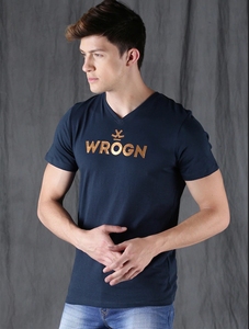 Chemise décontractée pour homme en coton 100% écologique, bleu marine, à double boutonnage, sans col, tricotée, à manches courtes, imprimée par transfert thermique - Product Image 2