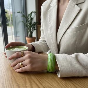 Green Jade <b>Bracelet</b> Polished Smooth Round Bangle Jewelry Accessory for Women Emerald Flow Resin Cuff <b>Bracelet</b> Green - Product Image 2