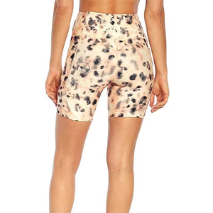 High Waist Tie Dye Mustard Yellow Knitted Shorts Sporty Elastic Waist Breathable Spandex Polyester Women's Shorts - Product Image 4