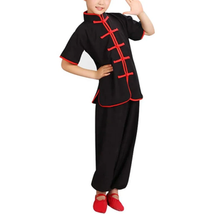 Kung Fu Uniform For Boys Black With Red Trim Cotton Martial Arts Wear Kids Practice Clothes Regular Fit Breathable - Product Image 5