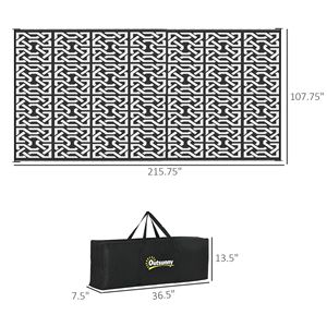 Tappeto Reversibile 9 X 18 per Esterni con Motivo a Catena Bianco e Nero per Camper e Campeggio, Include Borsa - Product Image 3