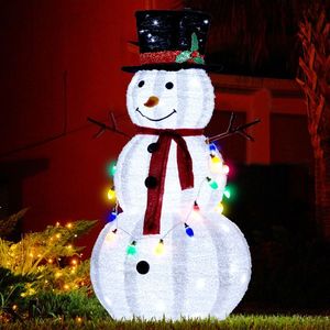 4FT Pre-Lit Pull-Up Snowman Christmas Yard Decorations 100 White LEDs Multi-Color Light Outdoor Holiday Inflatable Decorations - Product Image 1