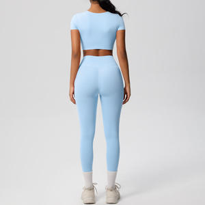 Shorts de sport pour femme en spandex côtelé sans couture, respirant, éco-responsable, taille mi-haute, pour yoga et pilates, de marque célèbre, vente en gros - Product Image 1