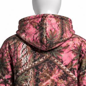 Rose <b>Pink</b> Forest Print Zip <b>Hoodie</b> Mens Casual Outdoor Hooded Sweatshirt with Drawstring Front Pockets Warm Everyday Streetwear - Product Image 4
