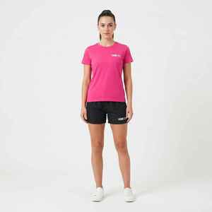 Ensemble T-shirt à manches courtes en coton rose pour femme avec short noir, col rond, sportif, décontracté, deux pièces, coupe classique, printemps-été - Product Image 2