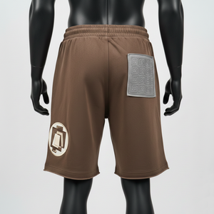 Pantalones cortos de baloncesto para hombre, de felpa gruesa, algodón y poliéster, 320 g/m², color marrón cálido, con logotipo personalizado en relieve. - Product Image 4