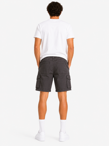 Pantalones cortos cargo color carbón para hombre, corte relajado, pantalones cortos utilitarios, pantalones casuales de verano, pantalones cortos multibolsillos para exteriores, pantalones cortos cargo con cordón en la cintura - Product Image 4