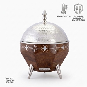 Olla de Madera de Lujo Premium y Duradera para Calentar Comida, con Tapa Plateada Martillada, Patas de Acero Inoxidable e Incrustaciones de Madreperla, Ideal para Ramadán - Product Image 4