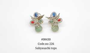 Boucles d'oreilles clous 08430 plaquées Mehandi, avec zircone cubique, motif floral, pierres ovales et rondes, bijoux pour femme, idéales pour les soirées - Product Image 5