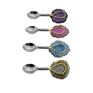 4 Pieces Tea / <b>Coffee</b> <b>Spoon</b> Set Stainless Steel & Agate Joint with Handle Kitchenware & Table Top Kitchen Cutlery - Product Image 1