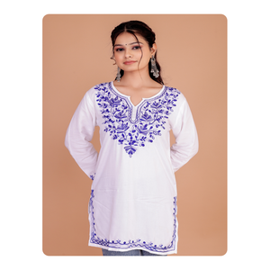 Kurti court brodé du Cachemire pour femme, tenue traditionnelle indienne, design classique, coupe régulière, rayonne de qualité supérieure, vêtement ethnique pour les fêtes - Product Image 6