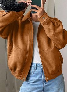 Chaqueta de Cuero PU para Mujer, Color Personalizado, Estilo Otoñal, Manga Larga, Cuello Camisero, Cierre de Cremallera, Bolsillo Tipo Canguro - Product Image 5