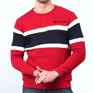 Daizen Star Men's Red Striped Crew Neck Pullover Sweatshirt 100% Cotton Regular Fit Autumn Casual Breathable Front Logo - Product Image 1