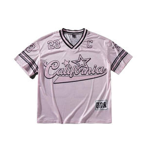 Maillot de sport en mesh personnalisé par sublimation, rose pastel, coupe oversize, streetwear unisexe, mode été, vente en gros OEM - Product Image 1
