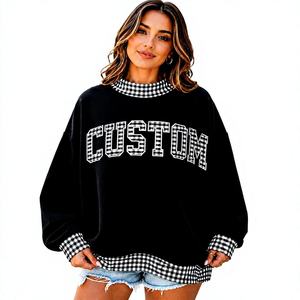 <b>Women's</b> Oversized <b>Black</b> <b>Fleece</b> Sweatshirt Solid Collar Custom Letter Print Embroidered Mock Neck Regular Sleeve Casual Winter - Product Image 1