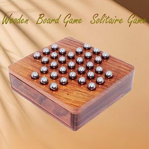 Jeu d'échecs et de dames en bois CH avec pièces métalliques, rangement en tiroir, design imitation antique écologique - Product Image 5