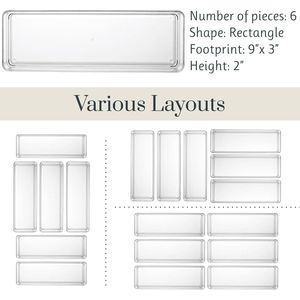 SimpleSort 6-Piece Stackable Clear Drawer Organizer Set 12\" X 3\" X 2\" <b>Rectangle</b> Trays for Narrow Makeup Vanity Storage <b>Bins</b> - Product Image 4