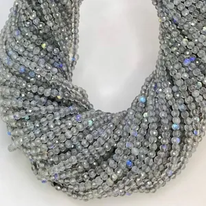 Perles de pierres précieuses rondes micro-facettées en labradorite naturelle de 2-2,5 mm, qualité AAA, en fil - Product Image 4