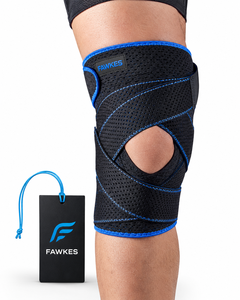 FAWKES Genouillère de soutien unisexe noire et bleue respirante à compression avec impression personnalisée et détection par aiguille - Product Image 1