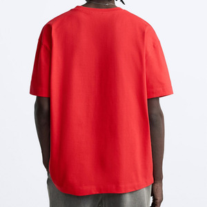 T-shirt en coton uni rouge pour homme, col rond, manches courtes, décontracté, couleur unie, coupe classique, jersey tricoté - Product Image 3