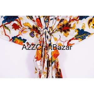 Kaftan en coton floral fait main pour femme, robe courte, paréo de plage, imprimé au bloc, vêtement de nuit, robe longue, caftan pour femme - Product Image 2