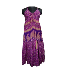 Polly ชุดส่าหรีผ้าไหมพิมพ์ลายไร้สายคอเสื้อลูกไม้ตัวยาวของผู้หญิงเป็นมิตรกับสิ่งแวดล้อมฟรีไซส์ผสมสีธรรมชาติขายส่ง - Product Image 1