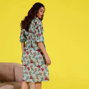 Vestido Largo Formal de Gasa Ecológico al por Mayor, con Cordones, Cuello en V, Estampado Floral, para Playa, Verano, para Mujer - Product Image 1