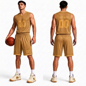 Ensemble de maillot de basket-ball doré pour hommes, sans manches, col en V, uniforme en polyester à séchage rapide avec numéro 00, nom personnalisé imprimé au dos - Product Image 1