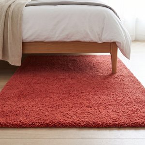 Tapis élégant en laine texturée rouge corail tufté à la main pour salon, chambre, entrée, décoration intérieure, revêtement de sol - Product Image 5