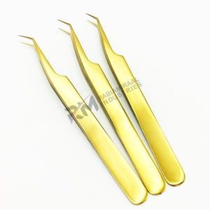 Pince à cils RMI 45 degrés à pointe plane plaquée or au plasma, outil professionnel de précision à pointe lisse pour extensions - Product Image 3