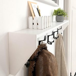 Porte-manteau mural en bois massif blanc et métal avec 5 crochets - Product Image 5