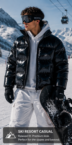 Chaqueta de plumón satinada brillante para hombre, personalizada, con cuello alto, cierre de cremallera, impermeable, de longitud regular, con capucha, para clima extremo - Product Image 3