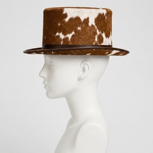 Sombrero de Copa Unisex de Cuero con Estampado Personalizado, Diseño de Vaca Marrón y Blanco, para Fiestas Formales, Estilo Europeo-Americano, para Adultos, Cuatro Estaciones - Product Image 2